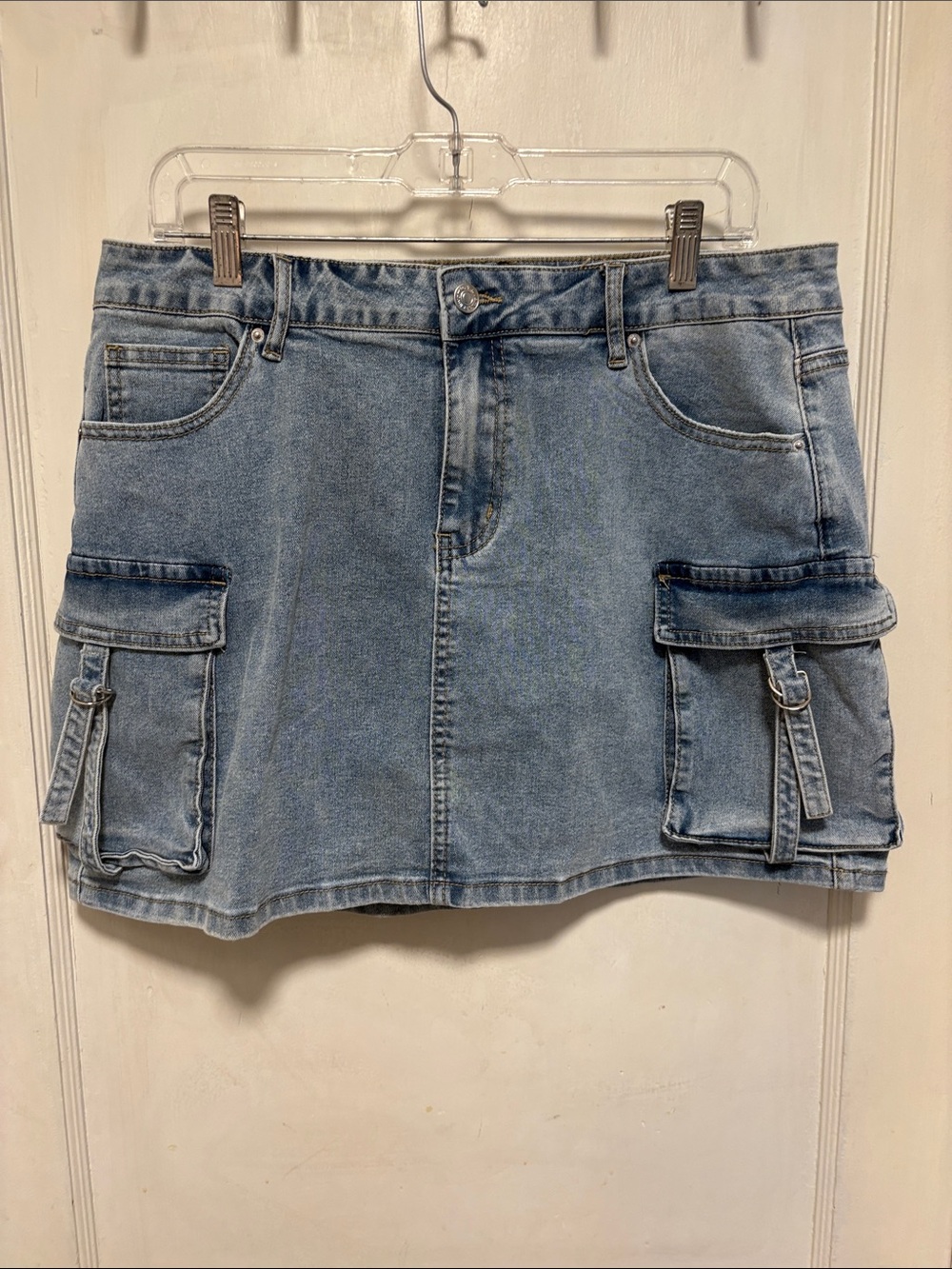 Luvamic Light Blue Stretch Denim Cargo Mini Jean Skirt X-Large